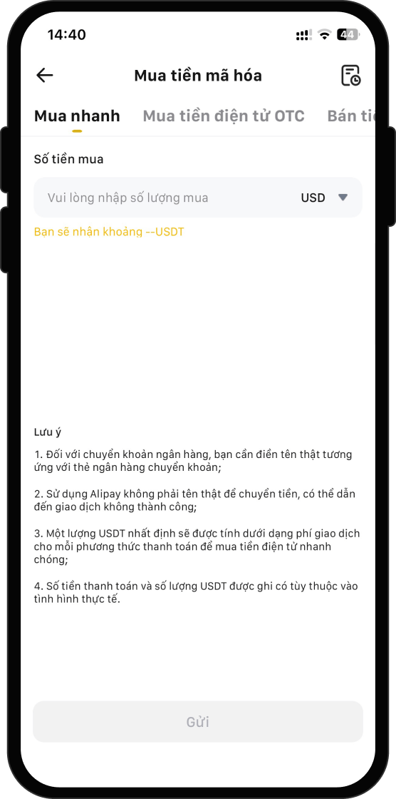 Mua USDT trên WEEX